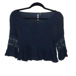 Navy peplum croptop with cropped sleeves